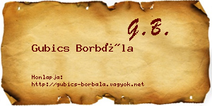 Gubics Borbála névjegykártya